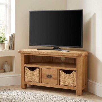 Belmont 1 Drawer 2 Basket Corner TV Cabinet | Oak