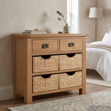 Belmont Oak 2 Drawer 4 Basket Unit
