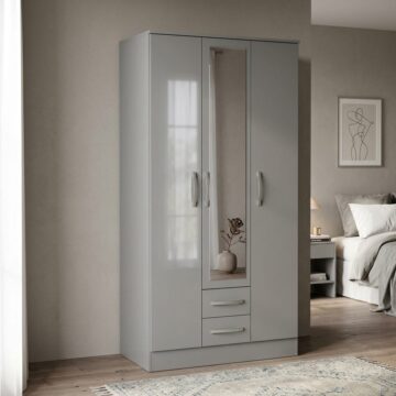 Bali Grey 3 Door Wardrobe with Drawers & Mirror
