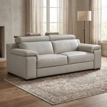Ancona Italian Leather 2 Seat Sofa | Light Grey