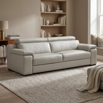 Ancona Italian Leather 3 Seat Sofa | Light Grey