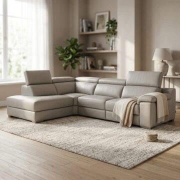 Ancona Italian Leather Left Hand Facing Corner Sofa | Light Grey