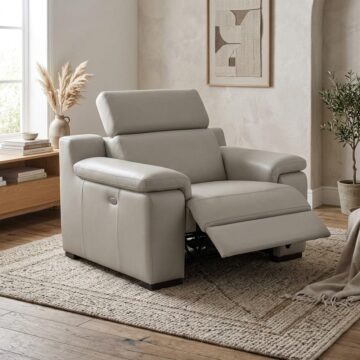Ancona Italian Leather Armchair With Electric Recliner | Light Grey