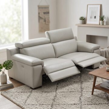 Ancona Italian Leather 2 Seat Sofa With 2 Electric Recliners | Light Grey
