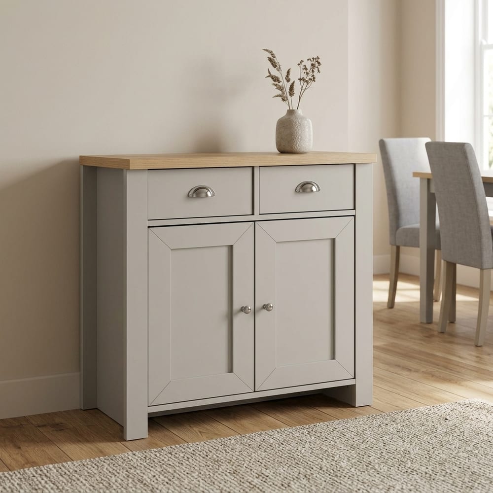 Cullercoats Cream 2 Door 2 Drawer Sideboard | Oak Finish