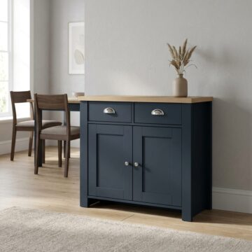 Cullercoats Navy Blue 2 Door 2 Drawer Sideboard | Oak Finish