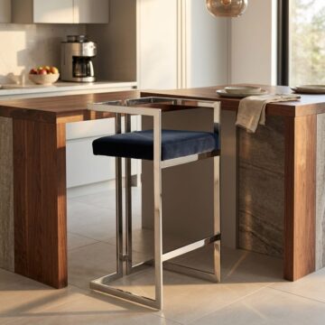Silver Aurora Bar Stool | Black Velvet | Stainless Steel Frame | Clearance