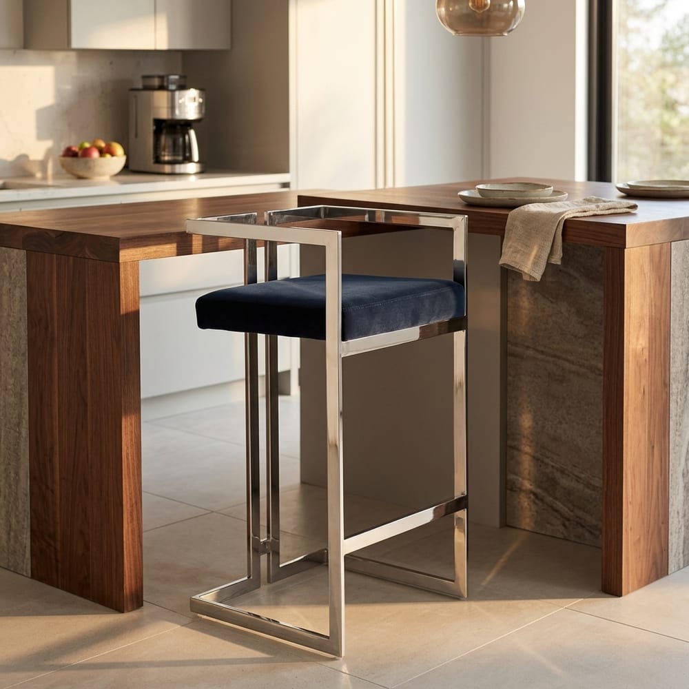 Silver Aurora Bar Stool | Black Velvet | Stainless Steel Frame | Clearance