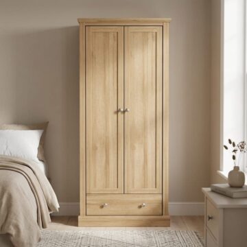 Latimer 2 Door Wardrobe with Drawer | Oak Finish