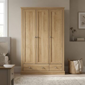 Latimer 3 Door Wardrobe with Drawers | Oak Finish