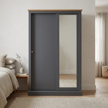 Latimer Charcoal Grey 2 Door Sliding Wardrobe | Mirror