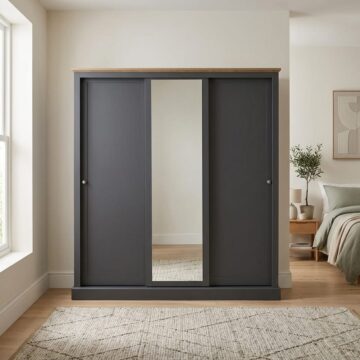 Latimer Charcoal Grey 3 Door Sliding Wardrobe | Mirror