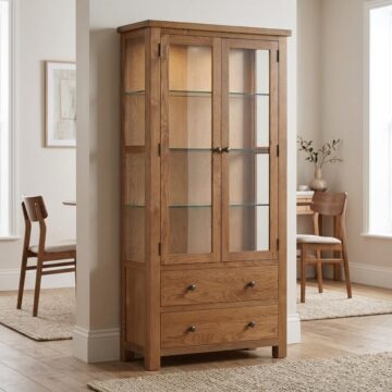 Wynyard Rustic 2 Door 2 Drawer Glass Display Cabinet