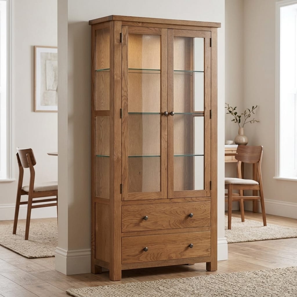 Wynyard Rustic 2 Door 2 Drawer Glass Display Cabinet | Clearance