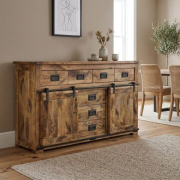 Matara Mango Wood 2 Sliding Door 7 Drawer Large Sideboard | Assembled