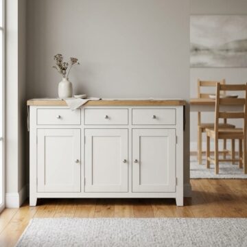 Norfolk White 3 Door 3 Drawer Sideboard | Oak Top | Assembled