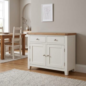 Norfolk White 2 Door 2 Drawer Sideboard | Oak Top | Assembled