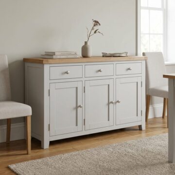 Norfolk French Grey 3 Door 3 Drawer Sideboard | Oak Top | Assembled