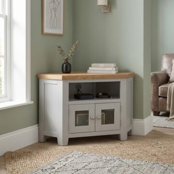 Norfolk French Grey 2 Door Glazed Corner TV Cabinet 105cm | Assembled