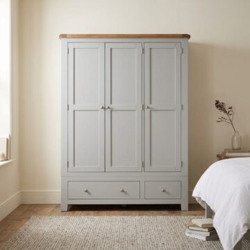 Norfolk French Grey 3 Door 2 Drawer Wardrobe