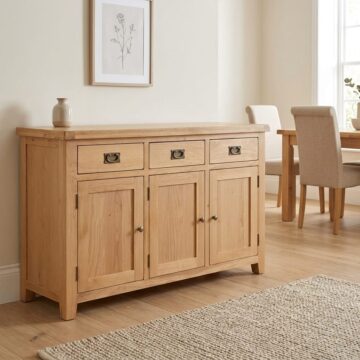 Norfolk Natural Oak 3 Door 3 Drawer Sideboard | Assembled