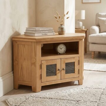 Norfolk Natural Oak Glazed Corner TV Cabinet