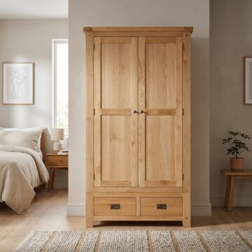 Norfolk Natural Oak 2 Door Wardrobe with Drawers