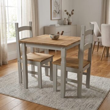 Azusa Grey Square Dining Table & 2 Chair Set | Grey Wax | Antique Waxed Pine