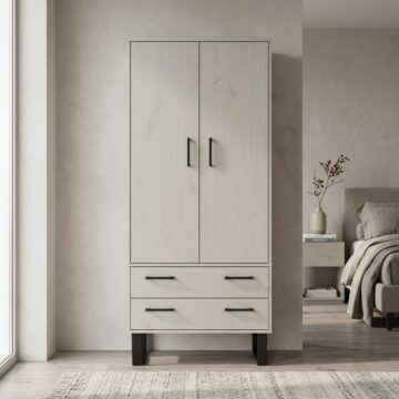 Mowbray Pine 2 Door Wardrobe with Drawers | Grey Waxed Pine