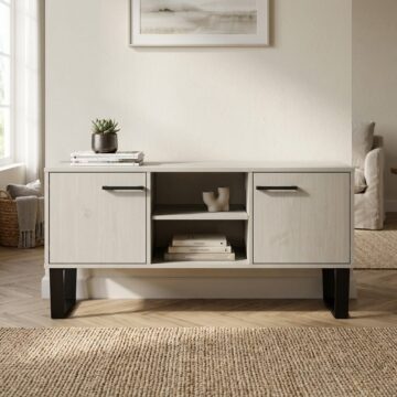 Mowbray 2 Door Flat Screen TV Unit | Grey Waxed Pine | Black