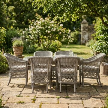 Menton Rattan 6 Seater Oval Dining Set | Stone