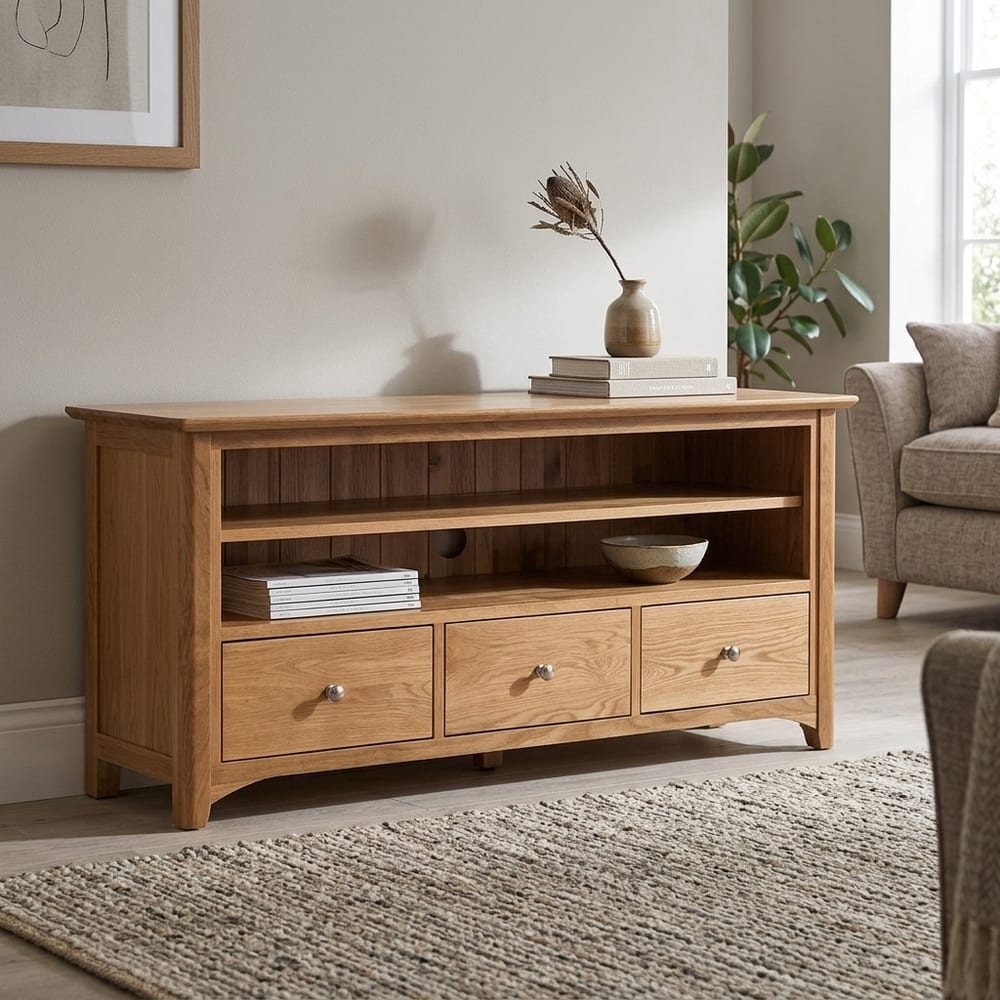 Wellington Oak 3 Drawer Large TV Unit | Assembled
