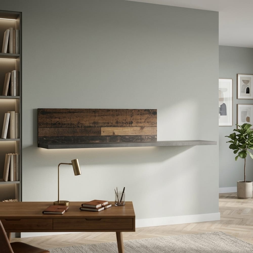 Ingles Wall Shelf 120cm | Walnut and Dark Matera Grey Finish