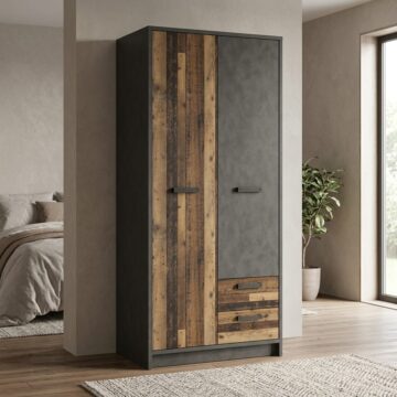 Ingles 2 Door Wardrobe with Drawers | Walnut and Dark Matera Grey
