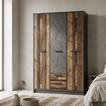 Ingles 3 Door Wardrobe with Drawers | Walnut and Dark Matera Grey