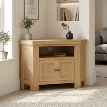 Oak Shire Corner Tv Unit With 2 Doors | Assembled | Clearance