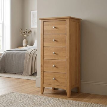 Tiree Oak 5 Drawer Narrow Chest