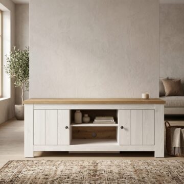 Pelham White 2 Door TV Unit 154cm | Larch Sibiu and Oak Finish