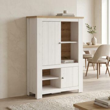 White Pelham 2 Door 4 Shelves Cabinet | Larch Sibiu and Oak