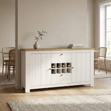 Pelham White 2 Door 2 Drawer Sideboard | Wine Rack | Oak Finish