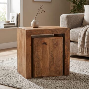 Malda Light Mango Cubed Nest of Tables | Assembled