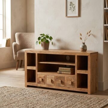 Malda Light Mango 4 Drawer Corner TV Unit 110cm | Assembled
