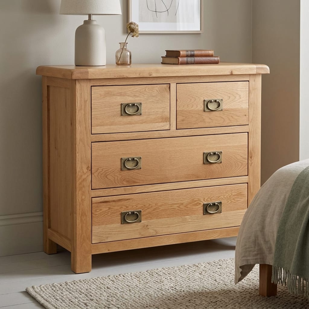 Salisbury Rustic Oak 2 Over 2 Chest | Wax Finish | Assembled | Clearance