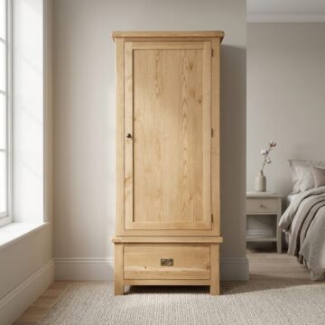 Salisbury Rustic Oak Single Wardrobe with Drawer | Wax Finish