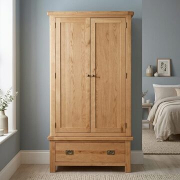 Salisbury Rustic Oak Gents Wardrobe with Drawer | Wax Finish