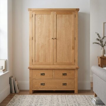 Salisbury Rustic Oak Gents Wardrobe with Drawers | Wax Finish