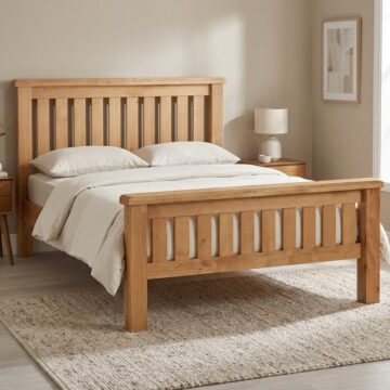 Salisbury Rustic Oak Slatted King Size Bed | Wax Finish