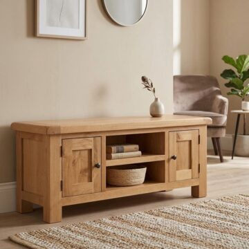Salisbury Rustic Oak 2 Door TV Cabinet 120cm | Wax Finish | Assembled