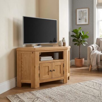 Salisbury Rustic Oak 2 Door Corner TV Cabinet 105cm | Wax Finish | Assembled