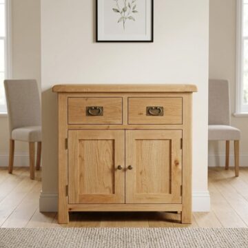 Salisbury Rustic Oak 2 Door 2 Drawer Mini Sideboard | Wax Finish | Assembled
